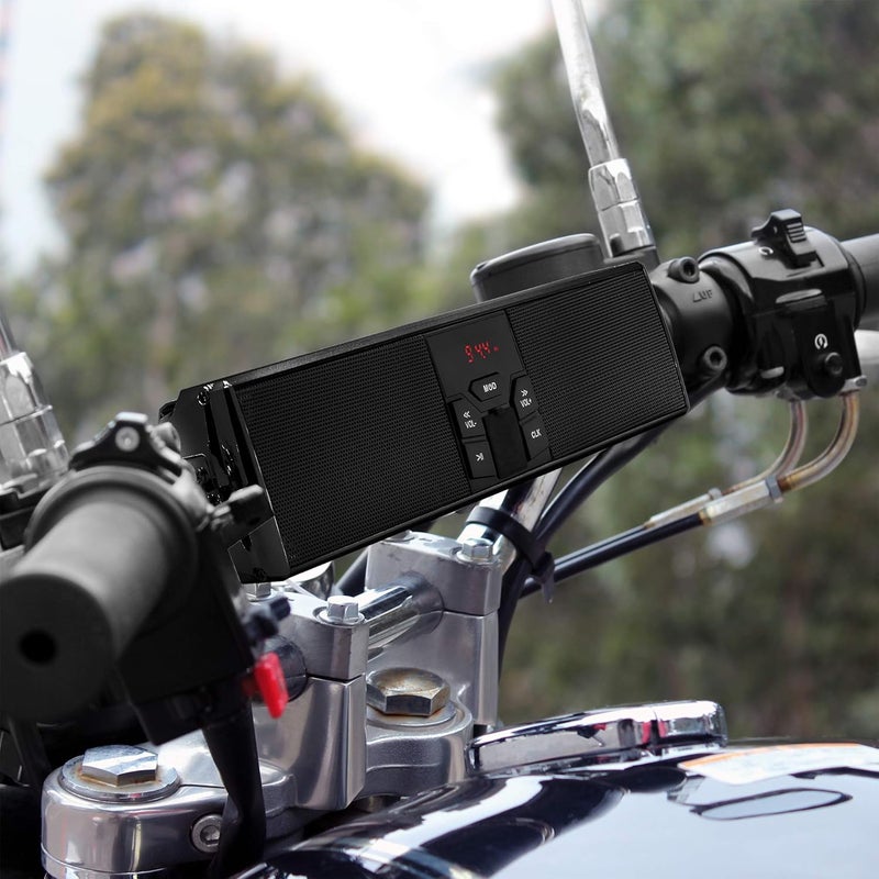 GoHawk Bluetooth Motorcycle Speakers, Waterproof Speakers with LED Lights, 360° Adjustable Mount, FM Radio & AUX Input for Harley, UTV, ATV, Fits 7/8" to 1-1/4" Handlebars - Image 2